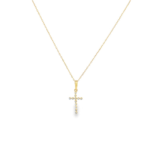 14kt Solid Gold Diamond Cross Pendant Necklace