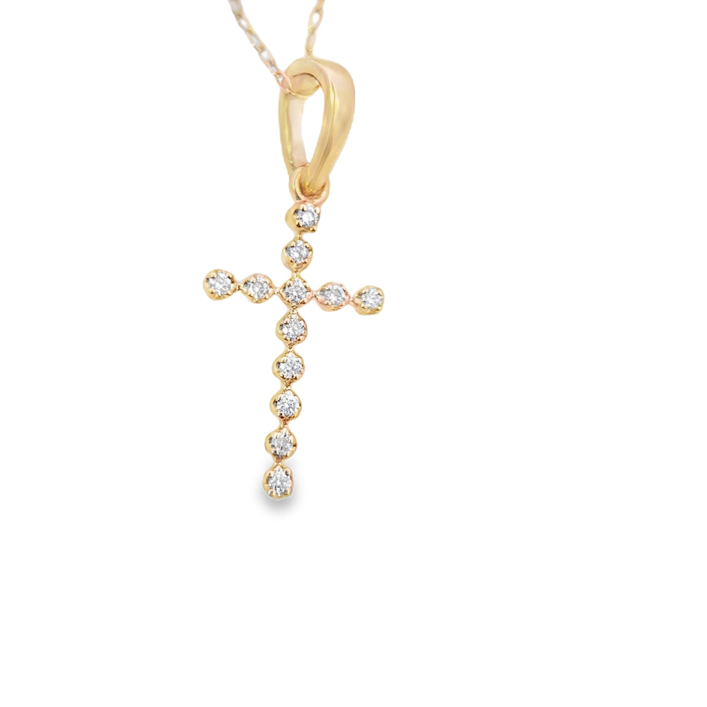 14kt Solid Gold Diamond Cross Pendant Necklace