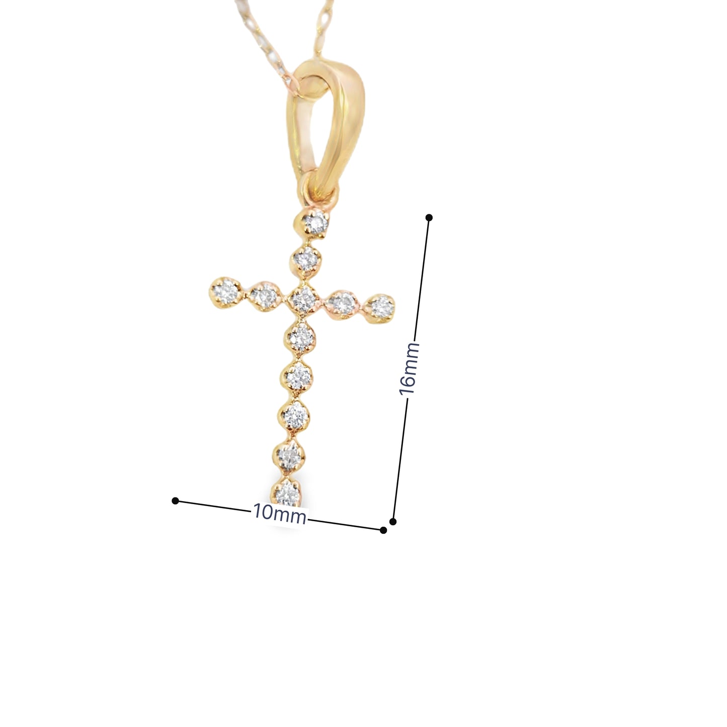 14kt Solid Gold Diamond Cross Pendant Necklace
