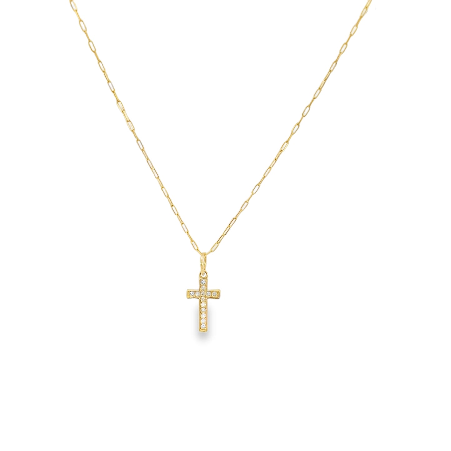 14kt Solid Gold Diamond Cross Pendant Necklace with Paperclip Chain