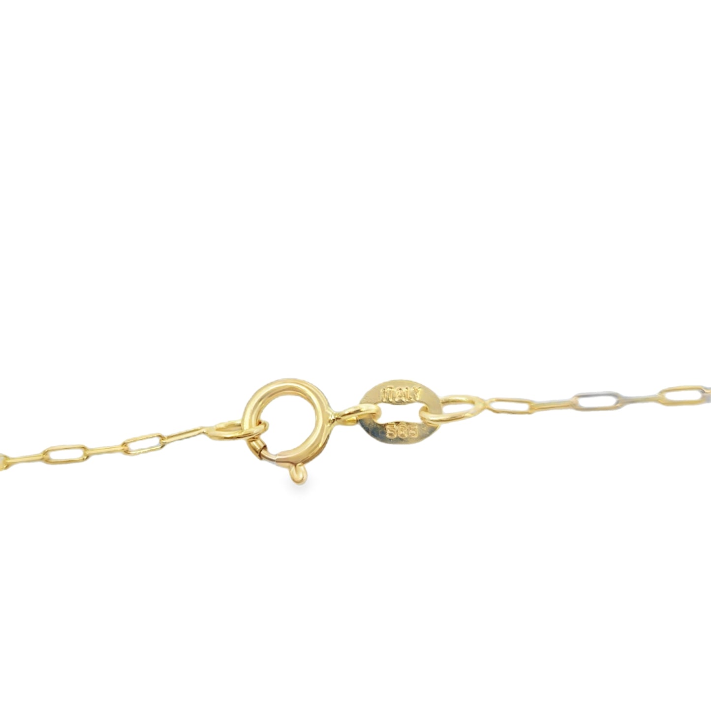 14kt Solid Gold Blue Evil Eye Pendant Necklace on Paper Clip Chain for Modern Protection and Luxury