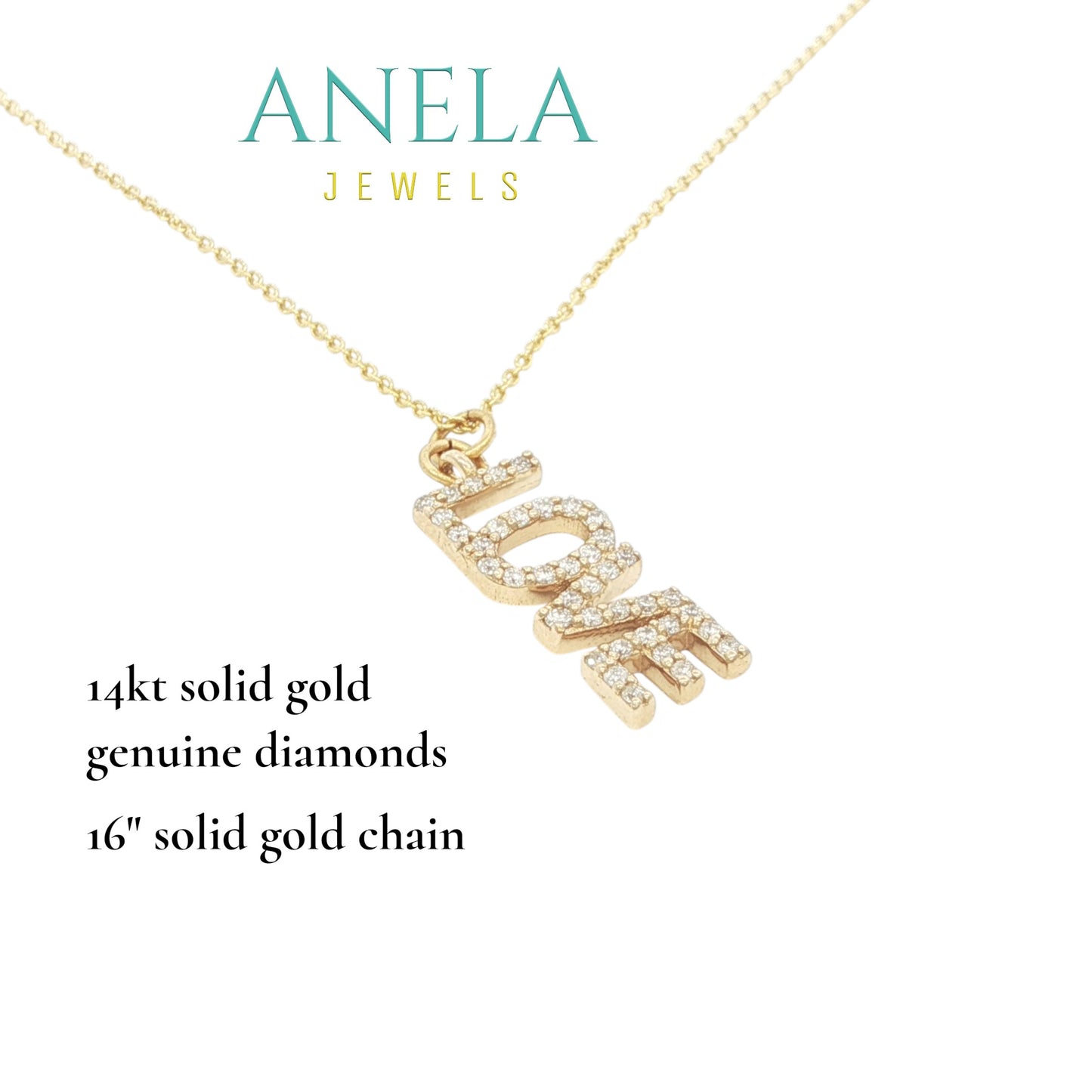 Genuine Diamond 'LOVE' Charm Necklace in 14kt Yellow Gold