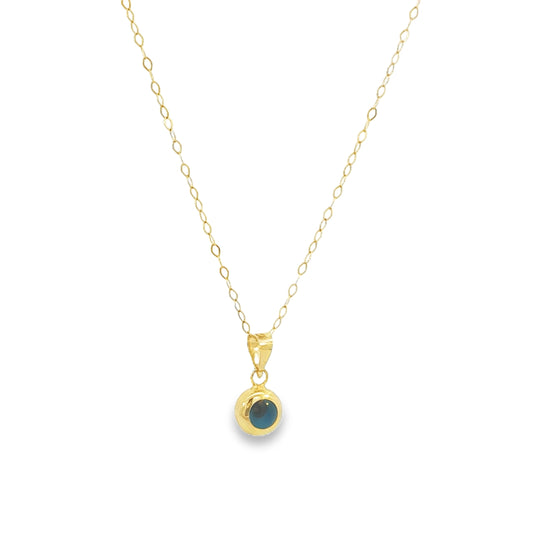 14kt Solid Gold Blue Evil Eye Pendant Necklace on Cable Chain for Modern Protection and Luxury