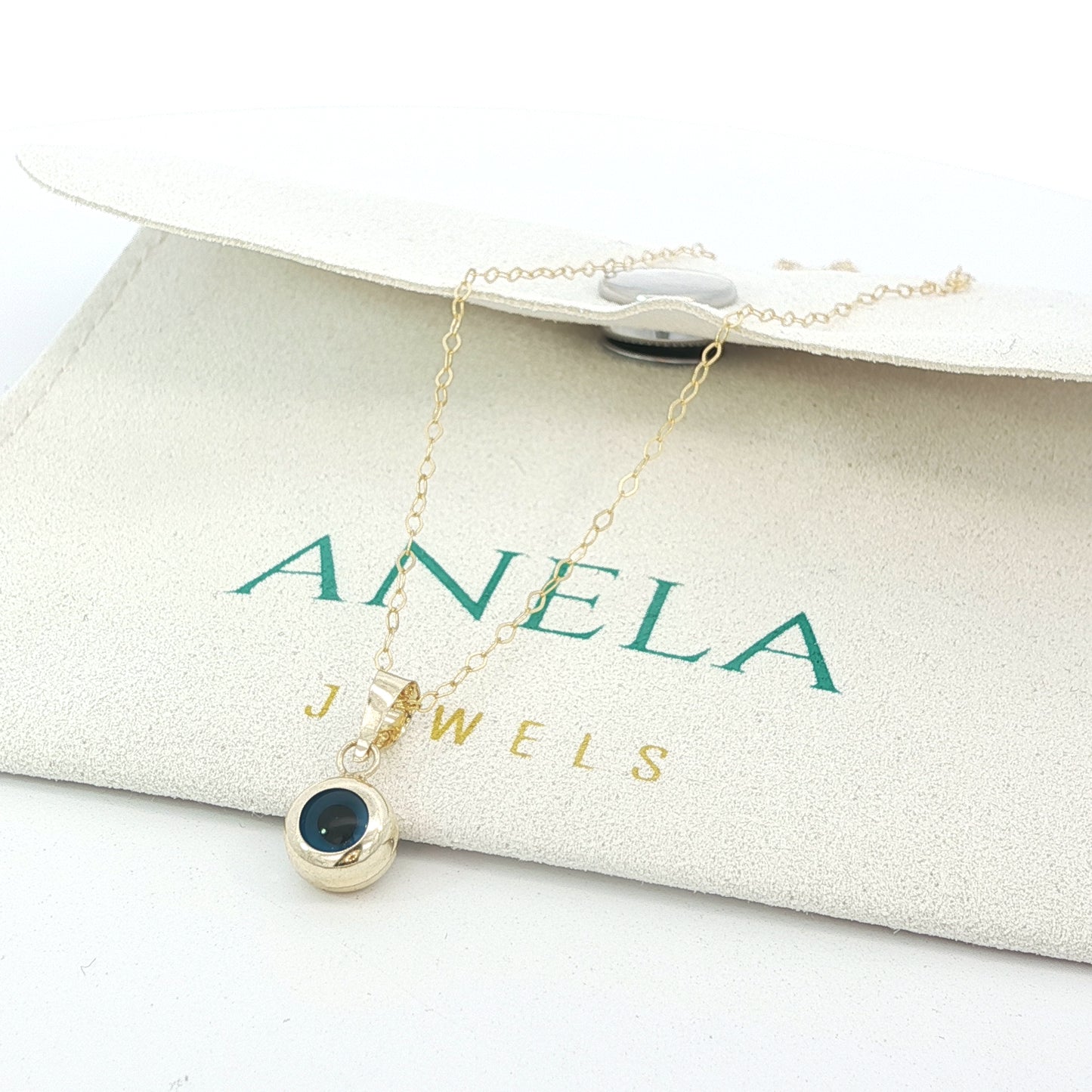 14kt Solid Gold Blue Evil Eye Pendant Necklace on Cable Chain for Modern Protection and Luxury