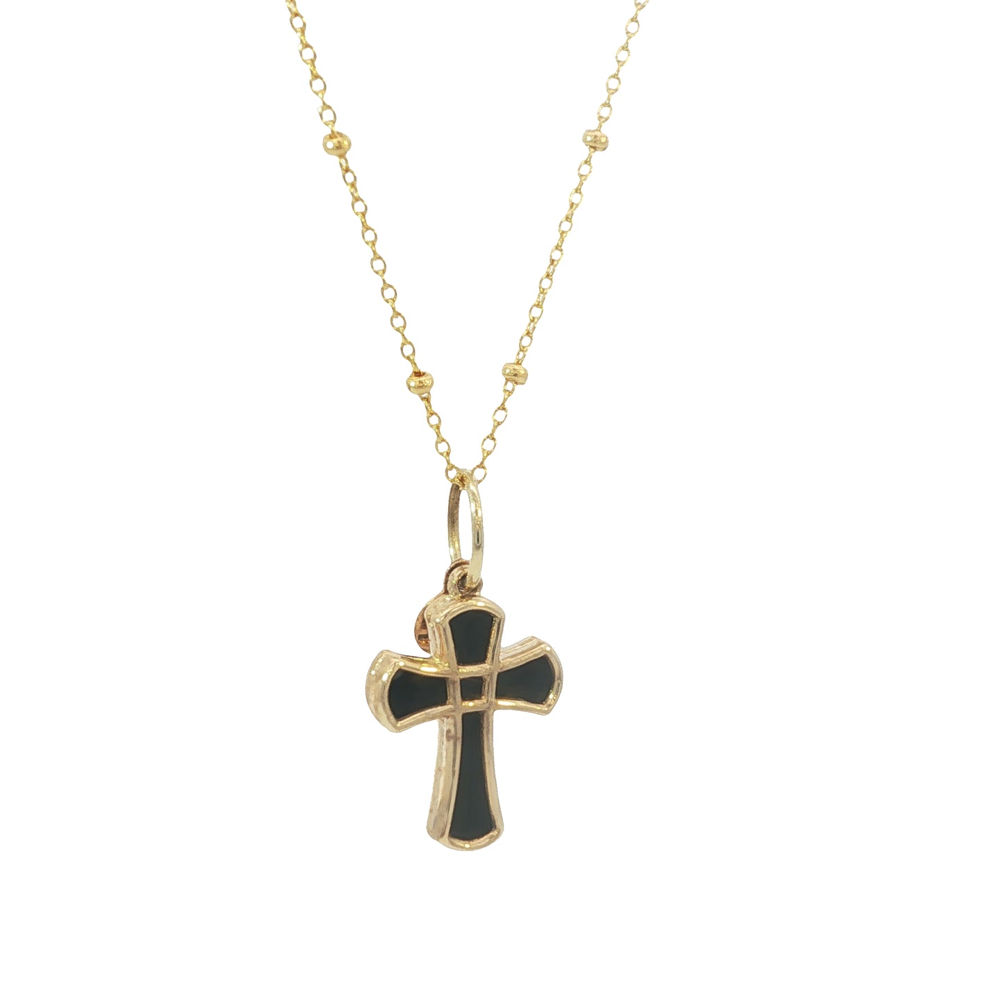 14K Solid Gold Cross Pendant Necklace with Natural Onyx Stone for Everyday Elegance