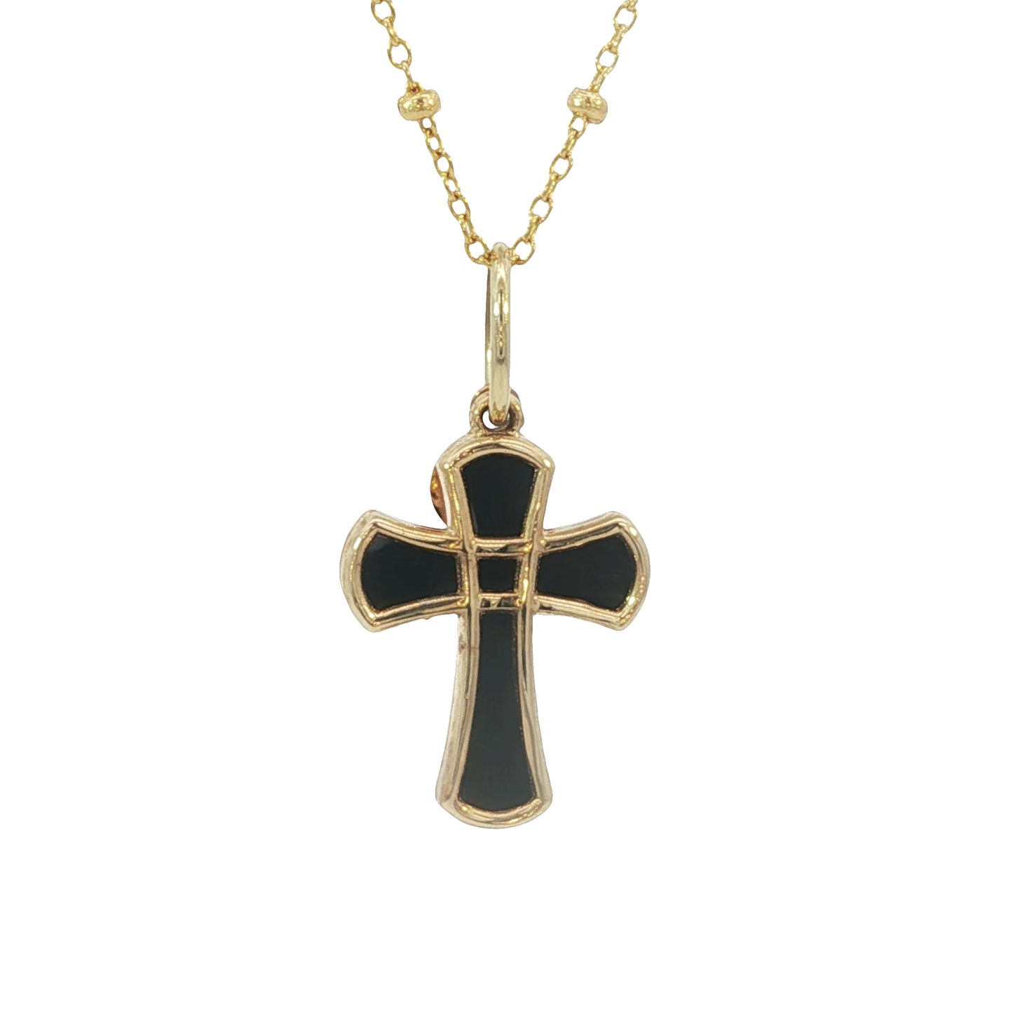 14K Solid Gold Cross Pendant Necklace with Natural Onyx Stone for Everyday Elegance