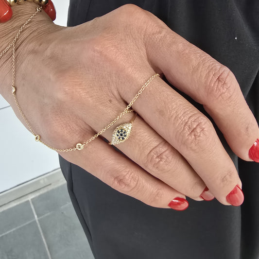 Solid 14K Gold Evil Eye Diamond Ring – Symbol of Protection