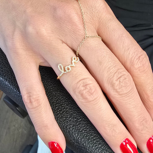 Script Love Ring in 14K Solid Gold with Diamonds – Romantic Jewelry Gift