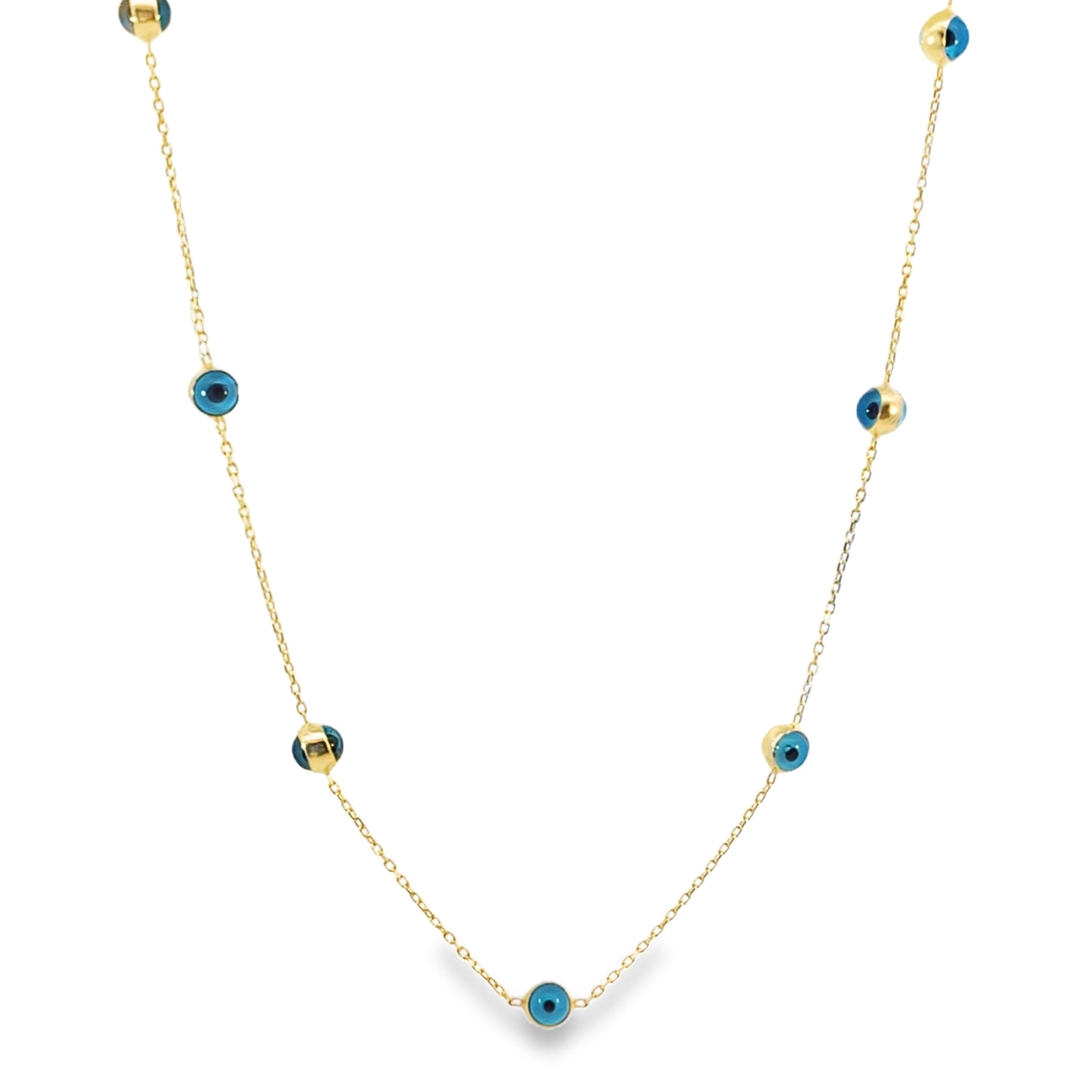 Solid 14K Gold Evil Eye Station Necklace