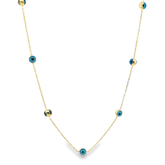 Solid 14K Gold Evil Eye Station Necklace