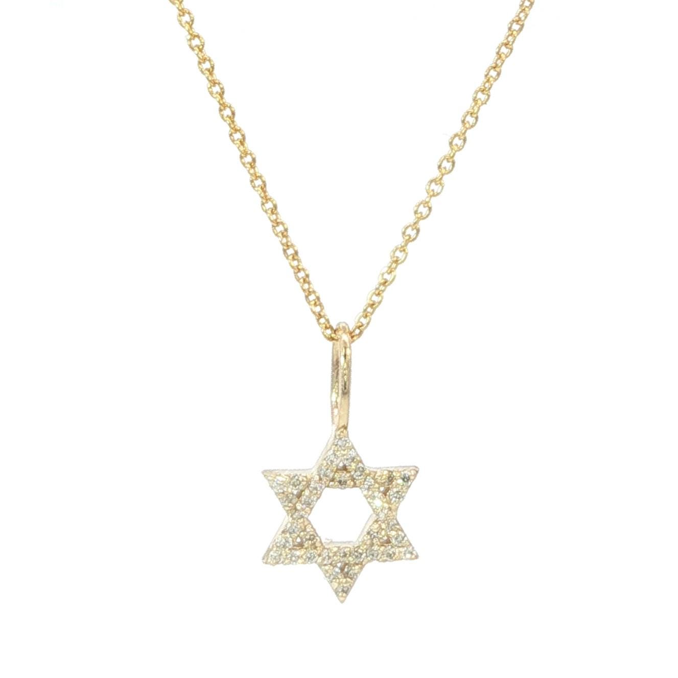 14k Solid Gold Diamond Star of David Pendant Necklace – Dainty Fine Jewelry